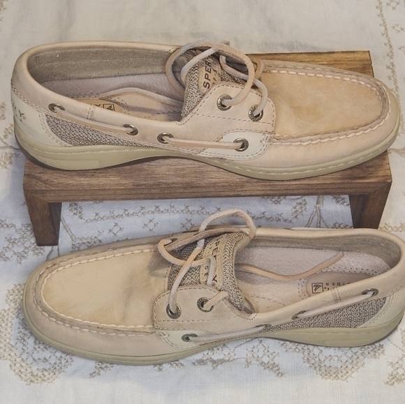 Sperry Top Siders Women's 7 leather adjustable laces GUC Boat‎ Shoes Preppy - Picture 5 of 10